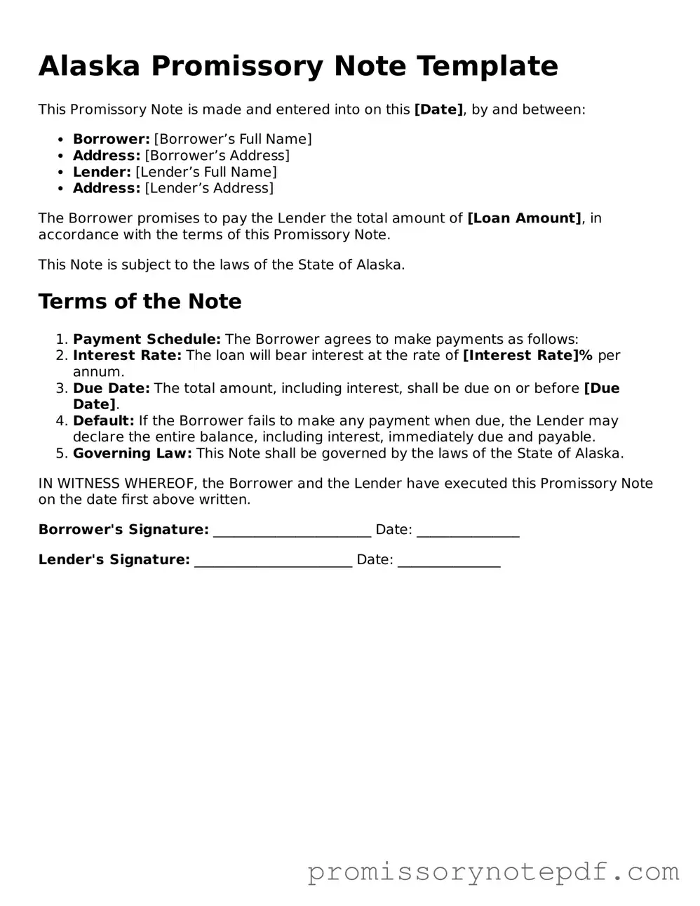 Legal Alaska Promissory Note Form