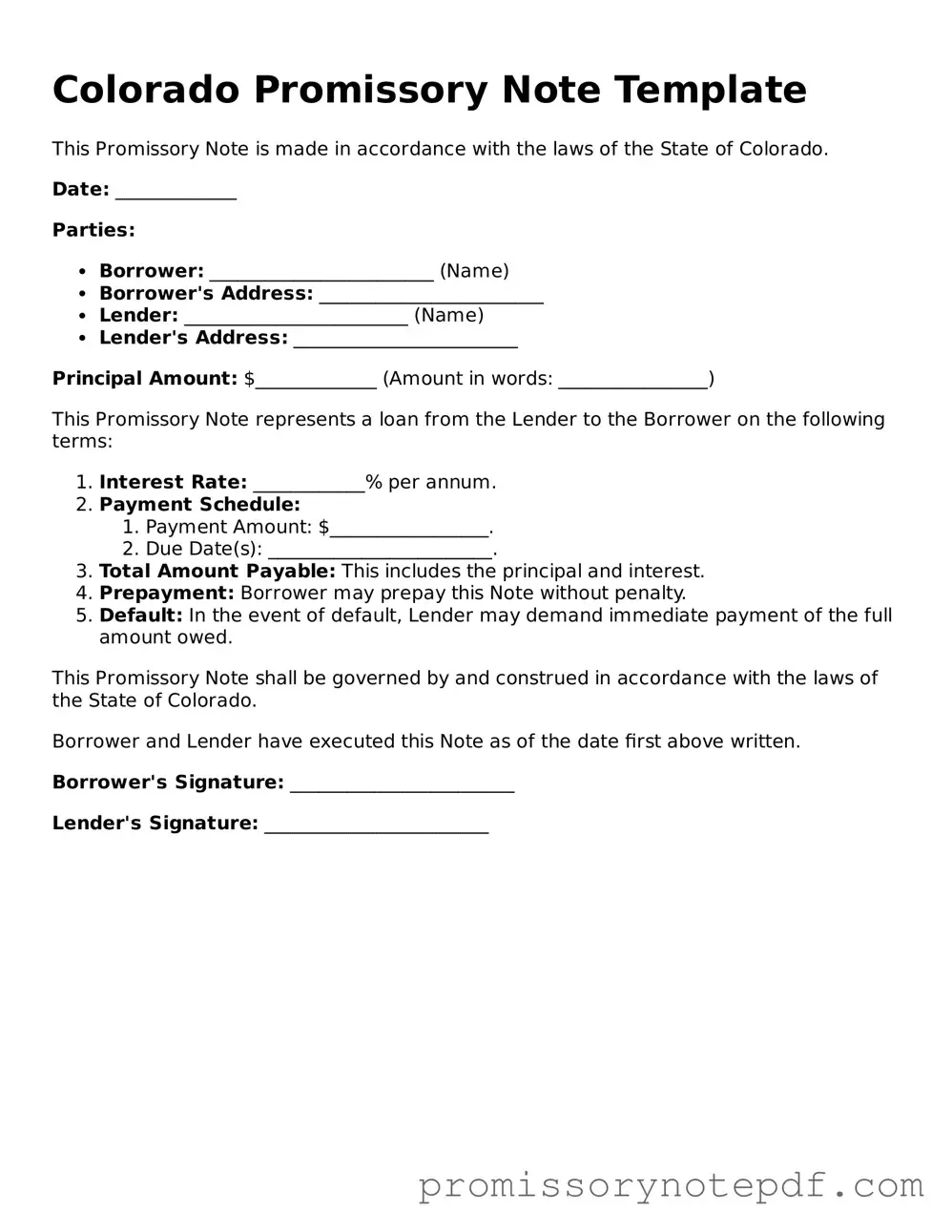 Legal Colorado Promissory Note Form