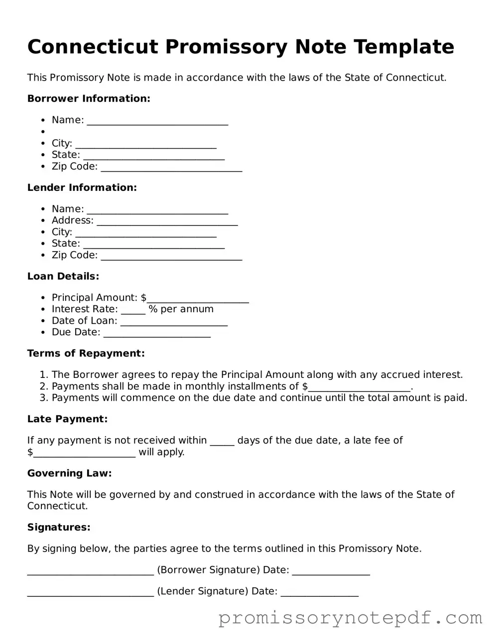 Legal Connecticut Promissory Note Form