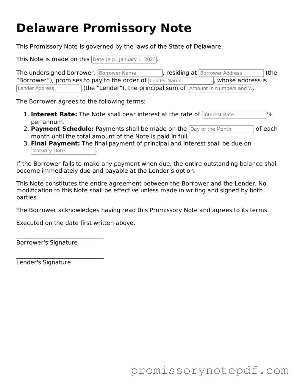 Legal Delaware Promissory Note Form