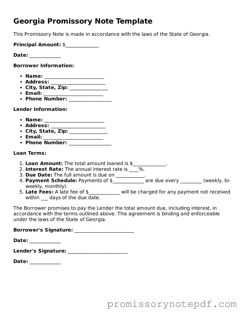 Legal Georgia Promissory Note Form