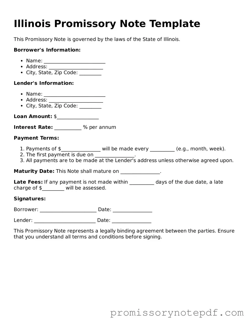 Legal Illinois Promissory Note Form