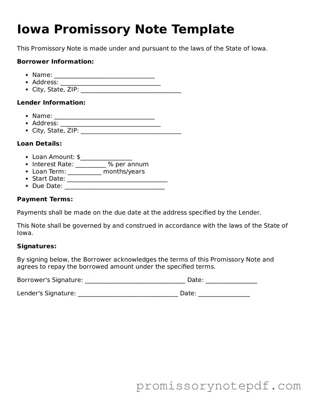 Legal Iowa Promissory Note Form