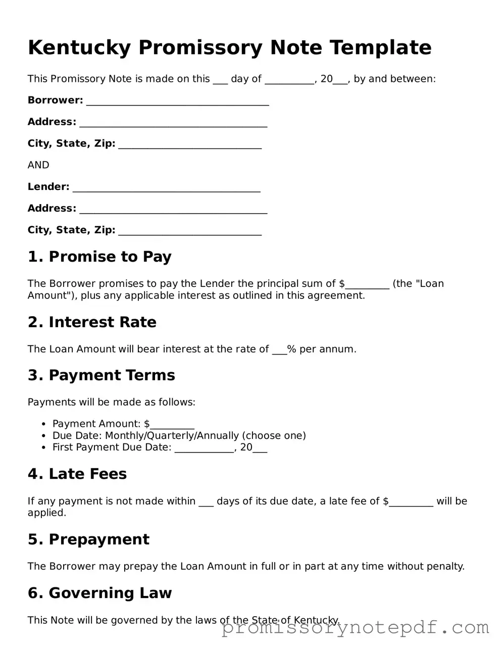 Legal Kentucky Promissory Note Form