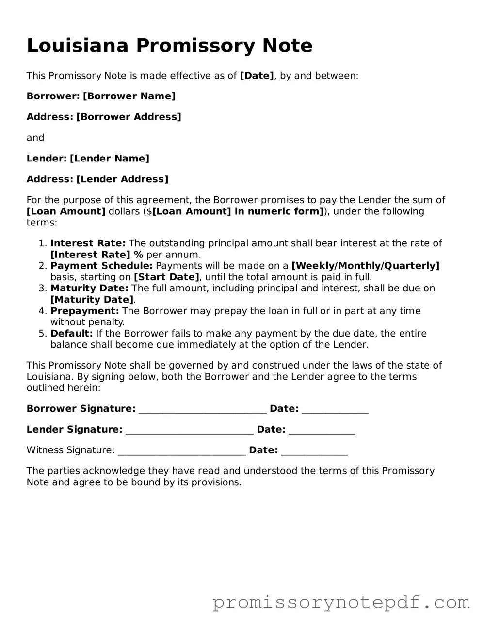 Legal Louisiana Promissory Note Form