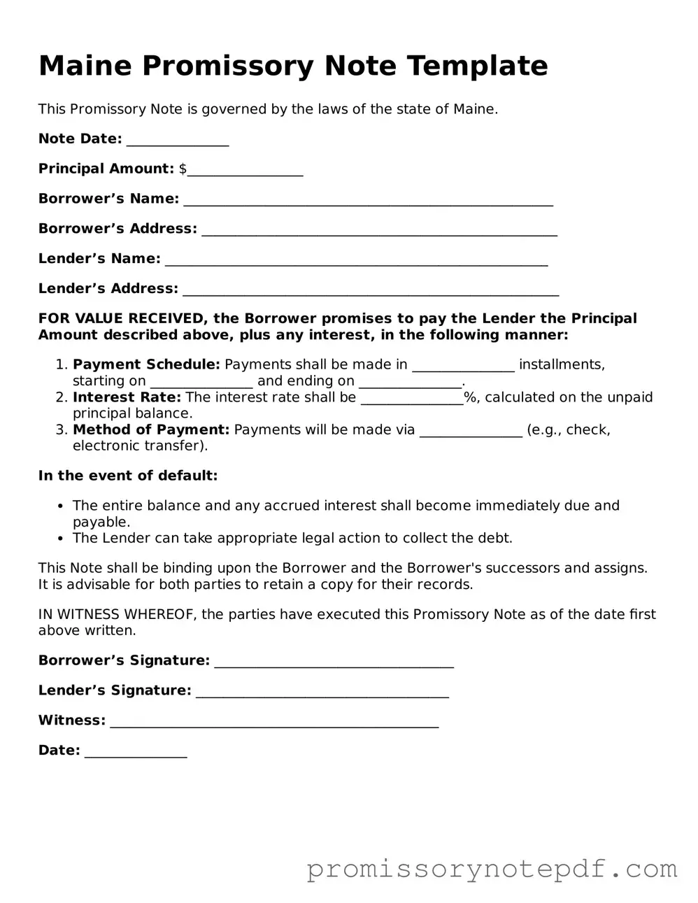 Legal Maine Promissory Note Form