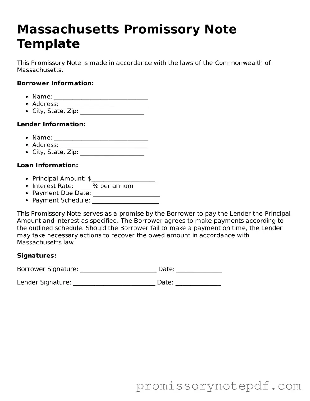 Legal Massachusetts Promissory Note Form