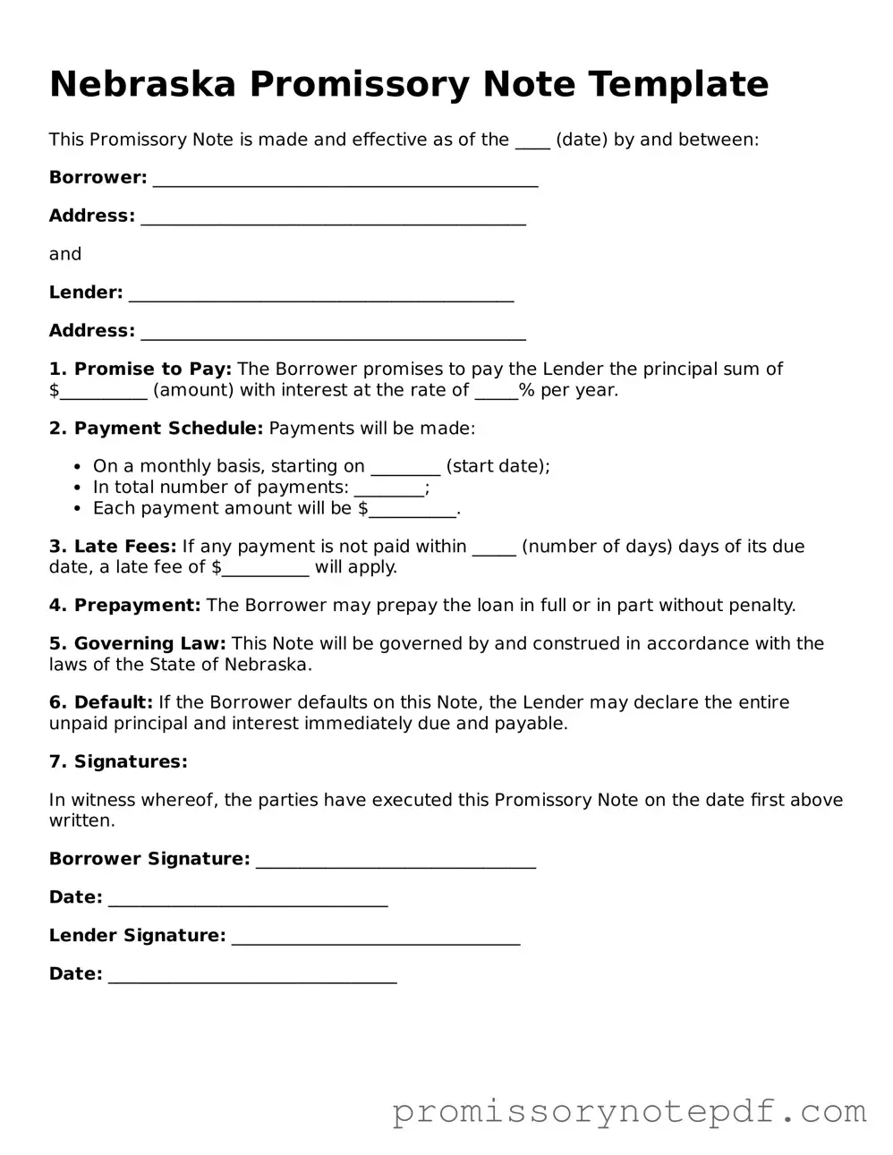 Legal Nebraska Promissory Note Form