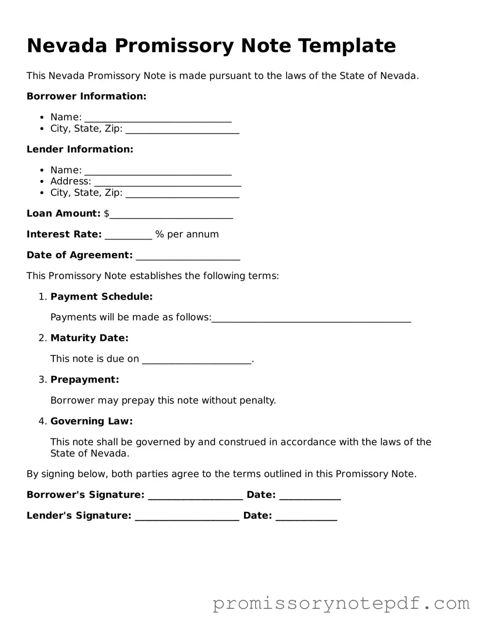 Legal Nevada Promissory Note Form
