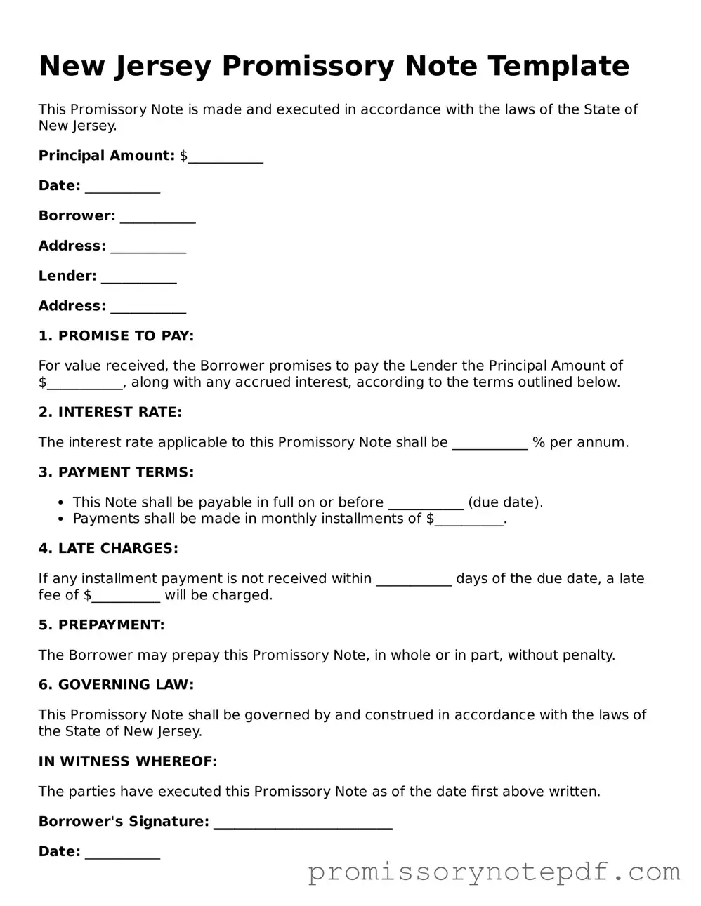 Legal New Jersey Promissory Note Form