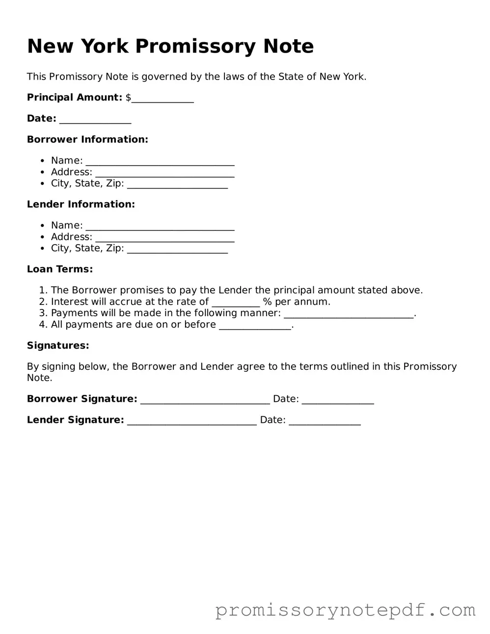 Legal New York Promissory Note Form