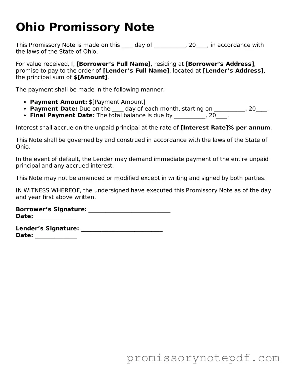 Legal Ohio Promissory Note Form
