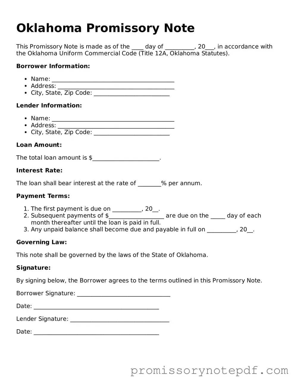 Legal Oklahoma Promissory Note Form