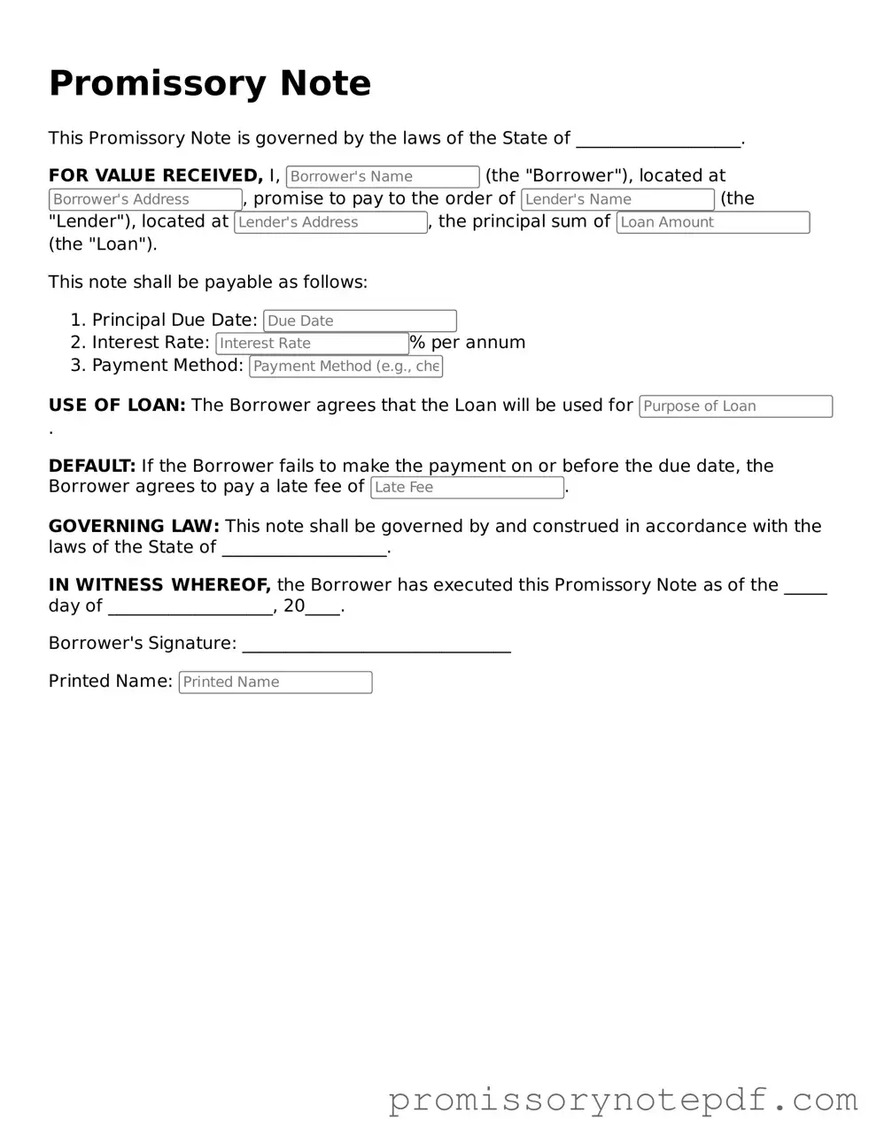 Blank Promissory Note Form