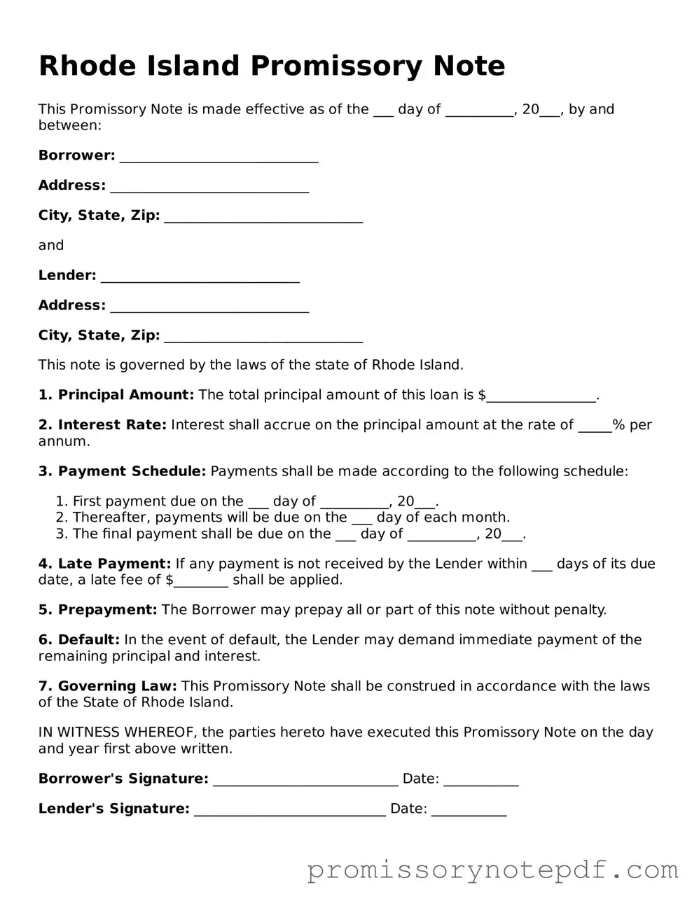 Legal Rhode Island Promissory Note Form