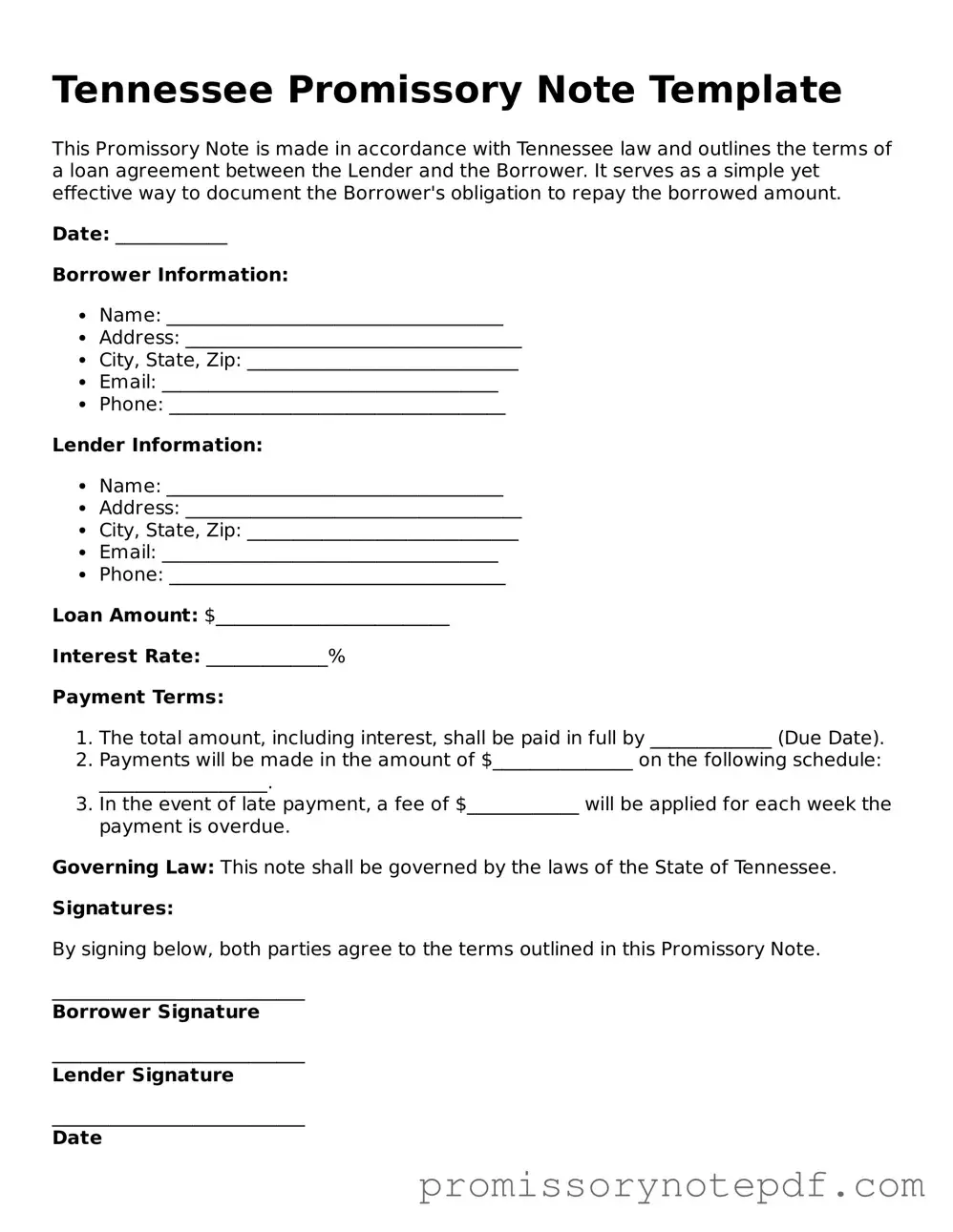 Legal Tennessee Promissory Note Form