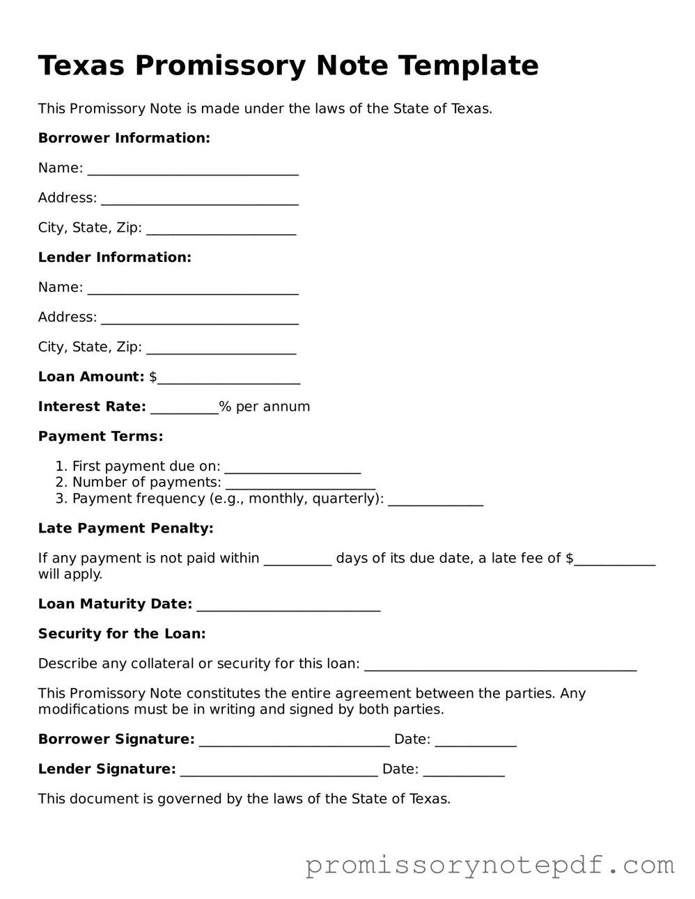 Legal Texas Promissory Note Form