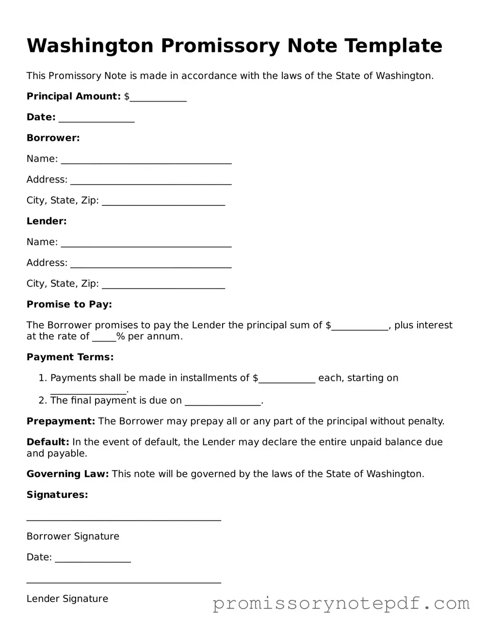 Legal Washington Promissory Note Form