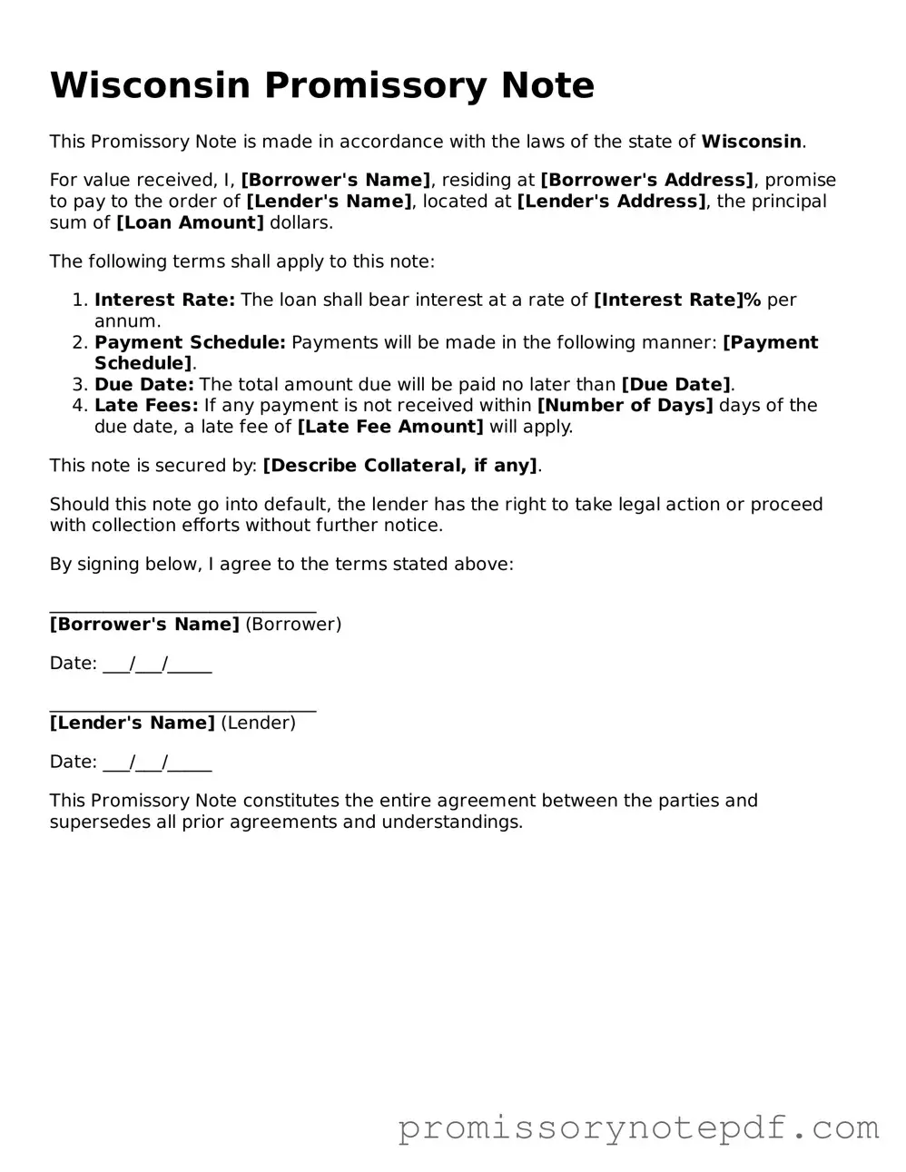 Legal Wisconsin Promissory Note Form