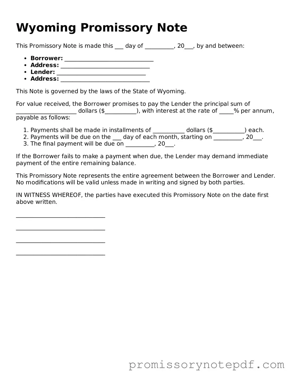 Legal Wyoming Promissory Note Form
